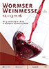 Plakat Wormser Weinmesse 2016, gekipptes Weinglas, in das Rotwein eingegossen wird. Darunter schräge, dunkelrote Fläche